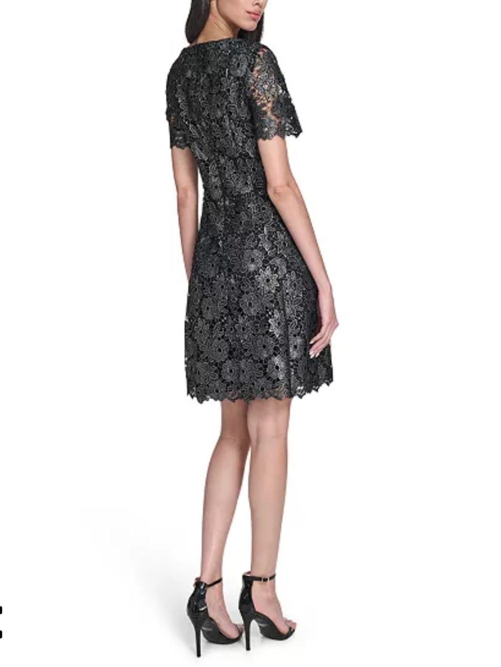Eliza J Petite Black and Silver Square Neck Lace Fit and Flare Dress Size 10 P - Picture 5 of 13